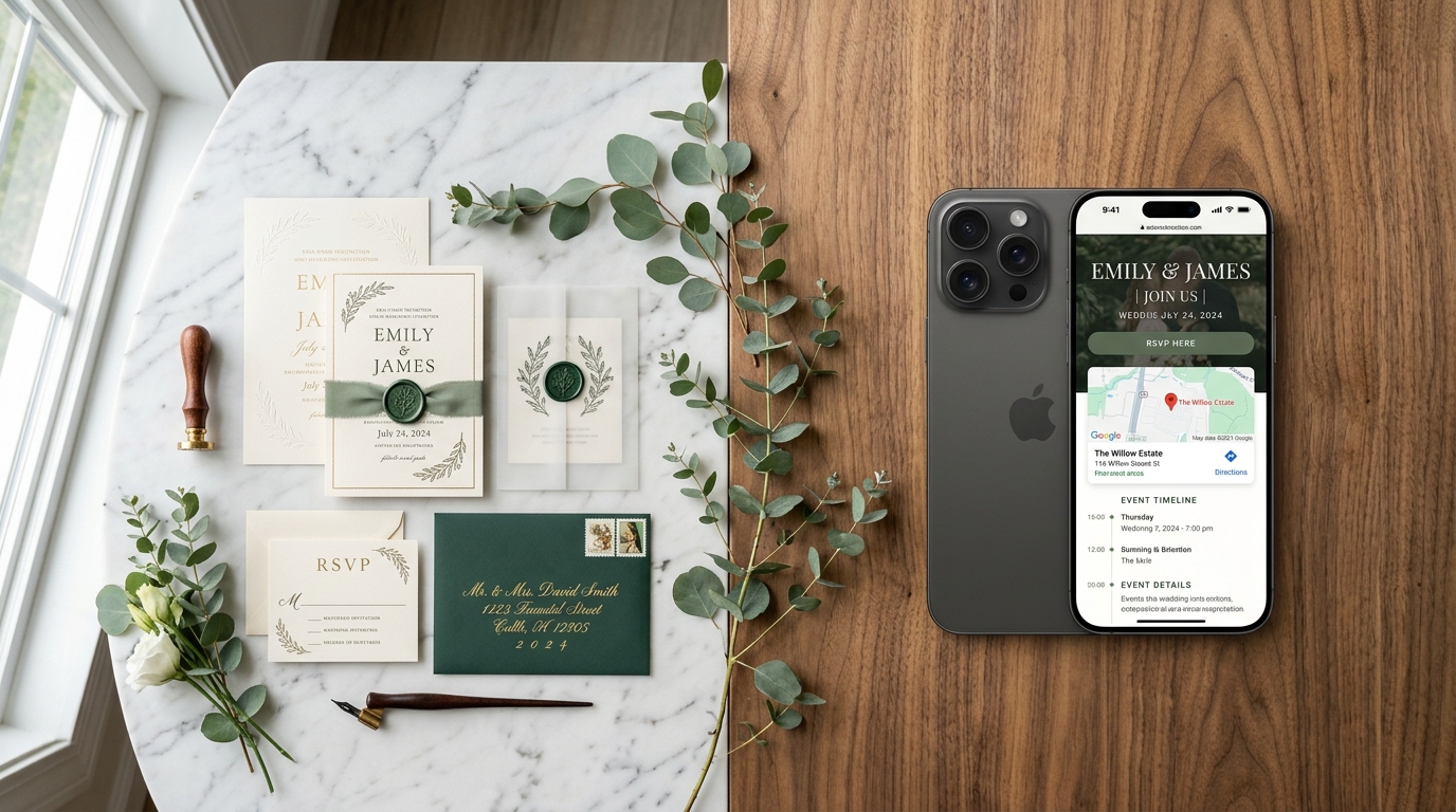 Comparación entre invitación digital e impresa Koinos